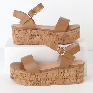 New Lulus Grecia Sand Cork Wedge Sandals